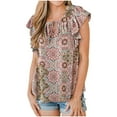 thumbnail image 1 of Fiudx Ofertas Del Día Top Holgado Informal de Manga Corta con Cuello En V y Mangas con Volantes para Mujer, 1 of 6
