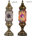 thumbnail image 5 of Turkish Cylinder Table Lamp Mosaic Glass Accent Boho Lamps Moroccan Lantern Red Purple Star, 5 of 7