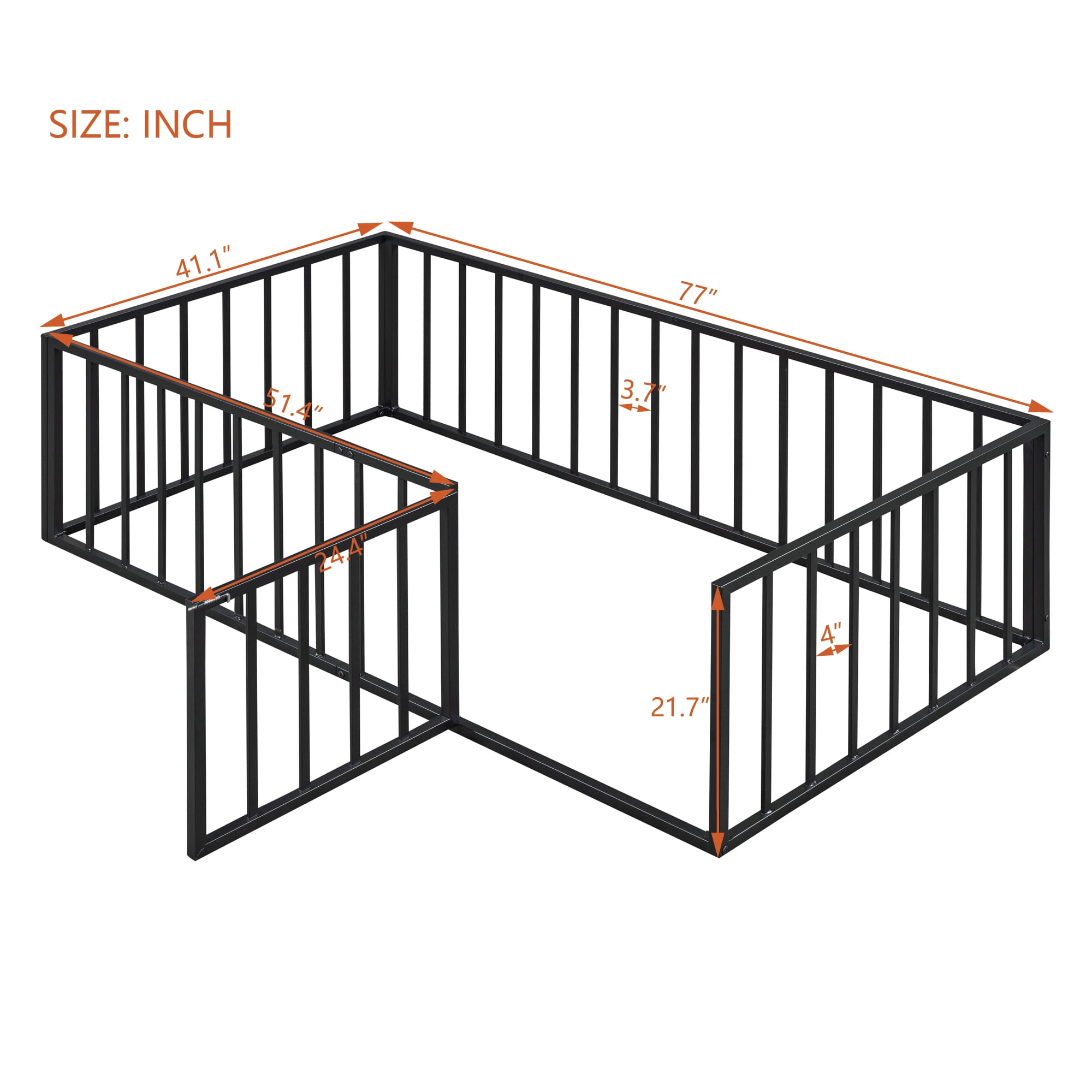 Bellemave Montessori Toddler Playful Twin Size Fence Rails Metal Floor Bed with Lockable Door, Black