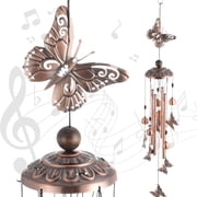 BSHAPPLUS® 35" Butterfly Wind Chimes for Outside,Bronze Copper Vintage Wind Chime with 4 Tubes 5 Bells 7 Butterflies,Metal Decorative Wind Chimes for Garden Patio Porch,Memorial Gift for Mom Grandma