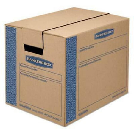 Bankers Box SmoothMove Prime Moving/Storage Boxes, Hinged Lid, Regular Slotted Container, Small, 12" x 16" x 12", Brown/Blue, 10/Carton (0062701)