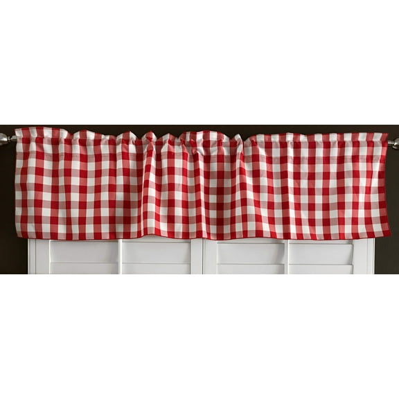Poplin Gingham Checkered Window Valance 58" Wide Red