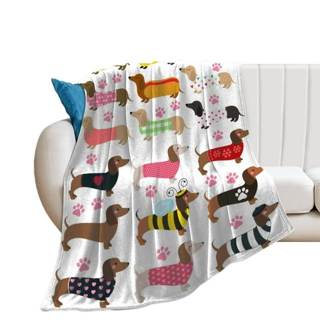 Dachshund In Sweaters Pattern Blankets Fleece Printed Cute Portable Soft Throw Blanket for Bed Office Quilt Dog Flannel Blanket