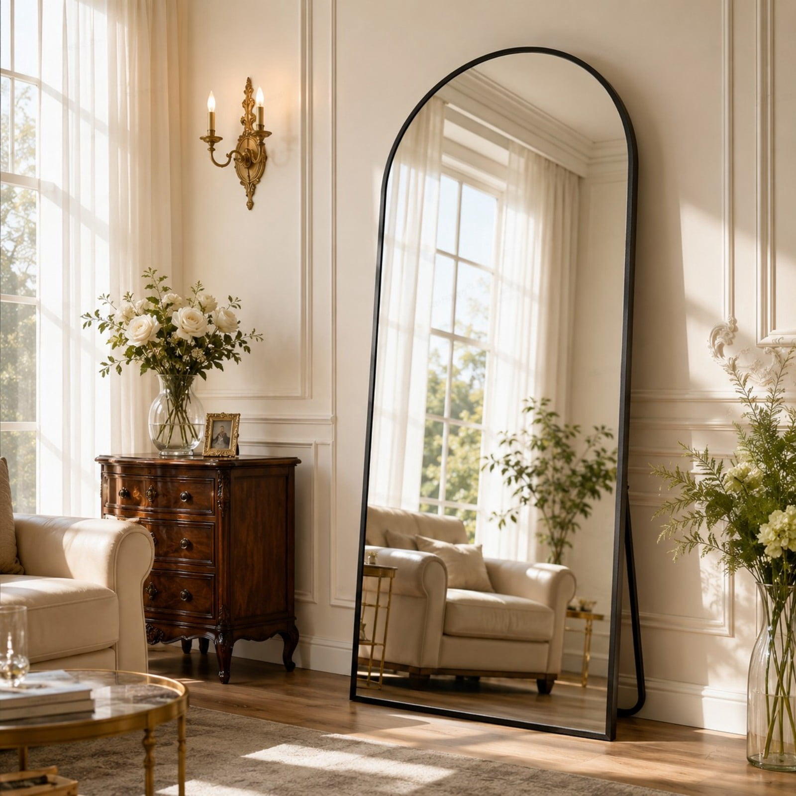 Mirrasia 30"x71" Arched Full Length Mirror, Modern Standing Mirror Floor Mirror, Black