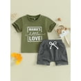 thumbnail image 2 of vera natura Baby Boy Summer Outfits Short Sleeve Letter Printed T-Shirt + Pocket Shorts Set Clothes, 2 of 9