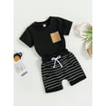 thumbnail image 3 of aturustex 2Pcs Toddler Boy Clothes Set 0M 6M 12M 18M 24M 3T 4T Summer Short Sleeve Crew T Shirt Tops with Striped Shorts Infant Boy Casual Outfits, 3 of 8