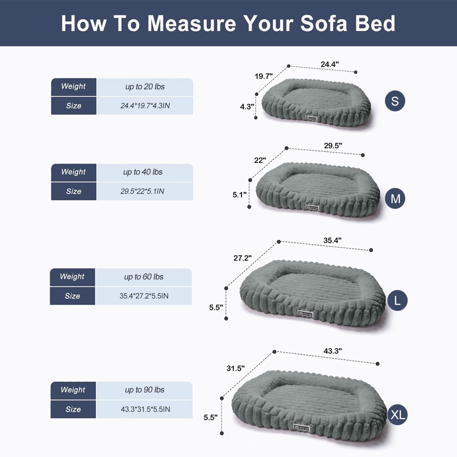 SANMADROLA Cute Dog Beds for Large Sized Dog, Washable Large Dog Beds, Rectangle Pet Beds for Big Dogs, Furry Bolster Soft Warming Calming Pet Bed with Non-Slip Bottom, 35.4"x27.2"x5.5",Dark Grey