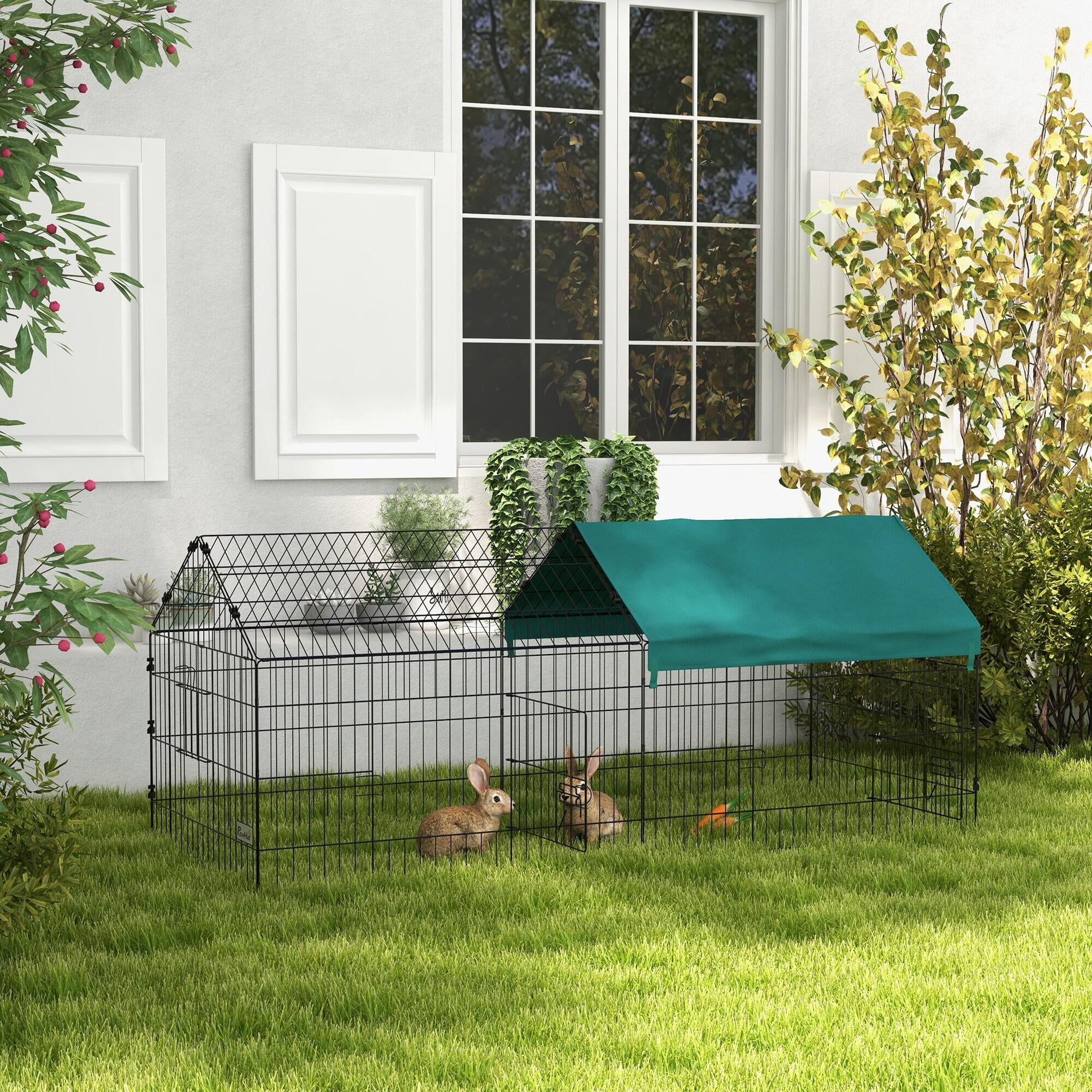 Dog Crate, PawHut 73" Small Animal Playpen, Pet Playpen Yard Fence for Rabbits, Chicken, Chinchillas with Roof for Indoor & Outdoor, Green, Green Pet Playpen,Steel Chicken Coop
