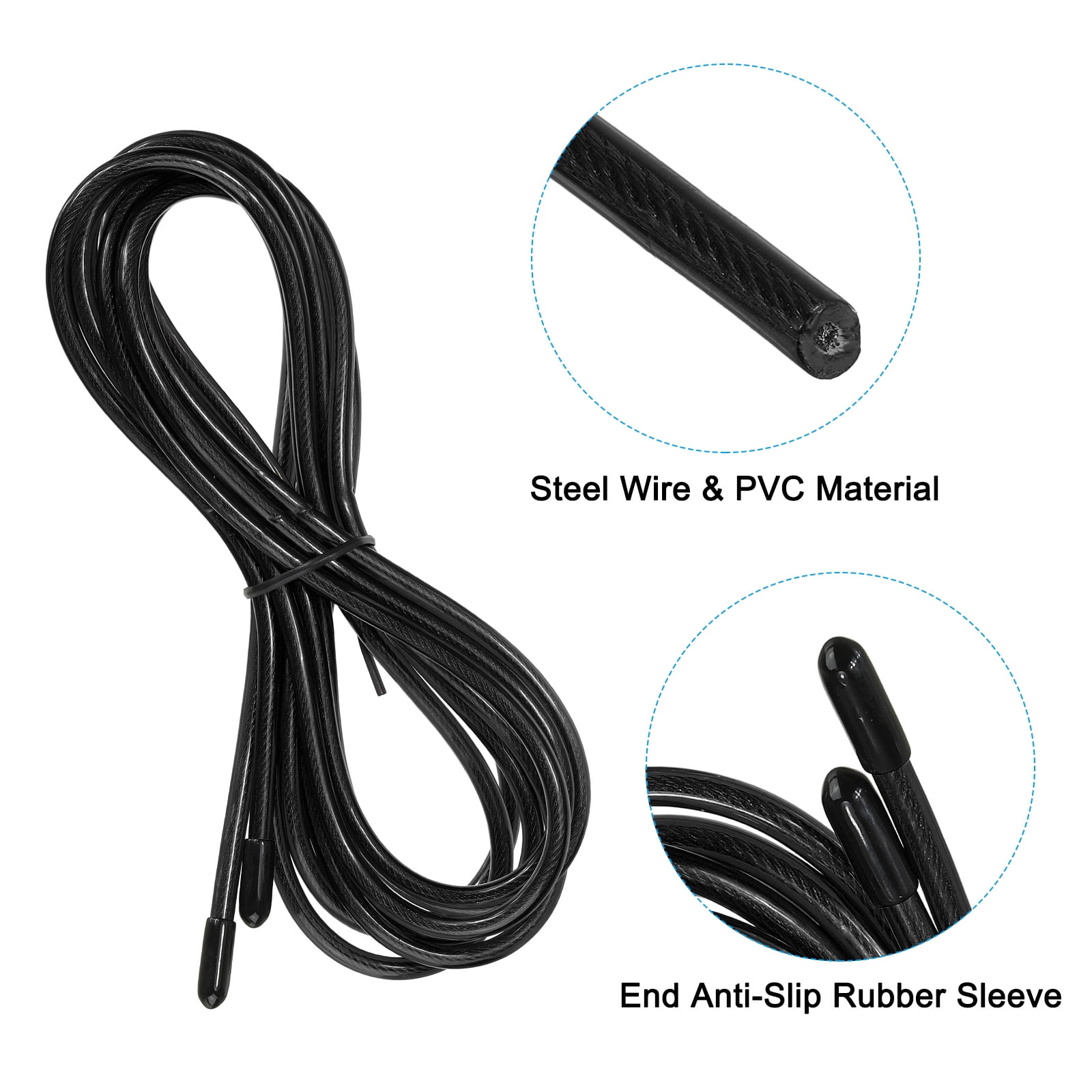 Uxcell 10Ft Speed Jump Rope Replacement Cable 4.5mm Professional Skipping Rope Replacement Black 4 Pack