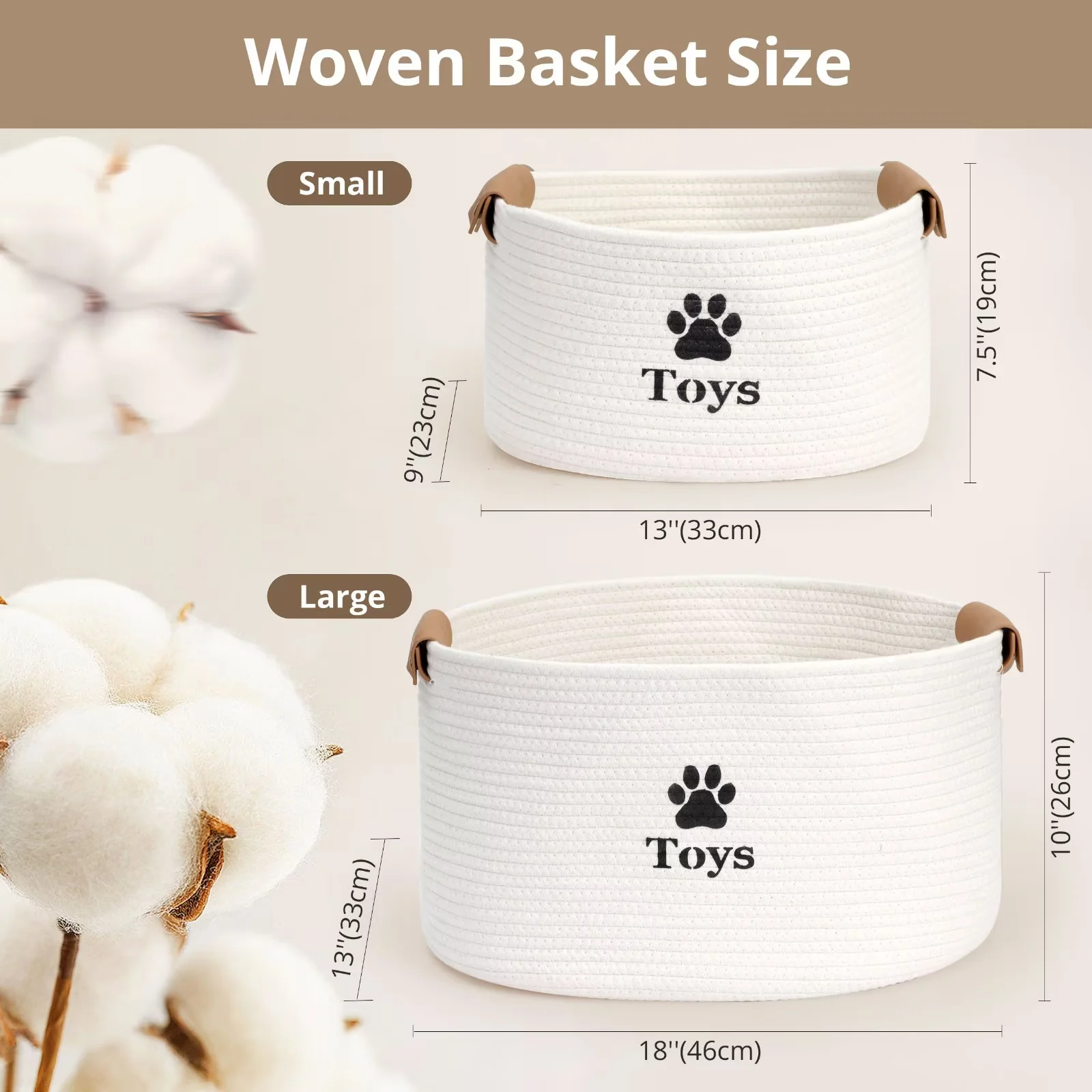 Jumpress Dog Toy Basket, Quality Cotton Rope Dog Toy Storage with Handle, Durable Toy Bin Box for Dog/Cat/Pet Toys, Accessories, Blanket & Leash (#3 Beige-Small, 13’’x9’’x7.5’’)