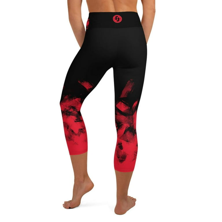 Red on Black Capri Leggings for Women Butt Lift Yoga Pants for