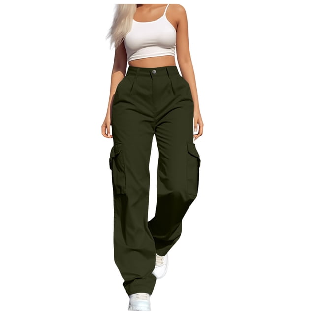 Womens Daily Casual Solid Women Casual Pants Suits Plus Size Color 4 Pockets Elastic Women Trouser Pants Casual Waist Pants Long Trousers Casual Pants for Women Drawstring Cargo Pants