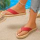 thumbnail image 4 of Sandalias Planas con Correas de Tobillo Metal Acento Pie Post Espadrilles, Sandalias Planas de las Mujeres Pie Redondo Verano, 4 of 9