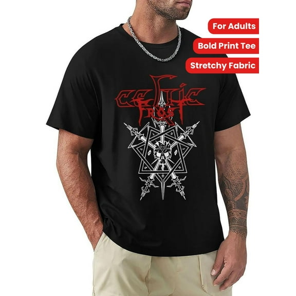 [Everyday Comfort] Men'S Celtic Frost Graphic T-Shirt - Black Short Sleeve Cotton Tee with Intricate Celtic Knot Design, Casual Summer Shirt for Adults, Adult Fashion Shirt | Bold Print Tee |