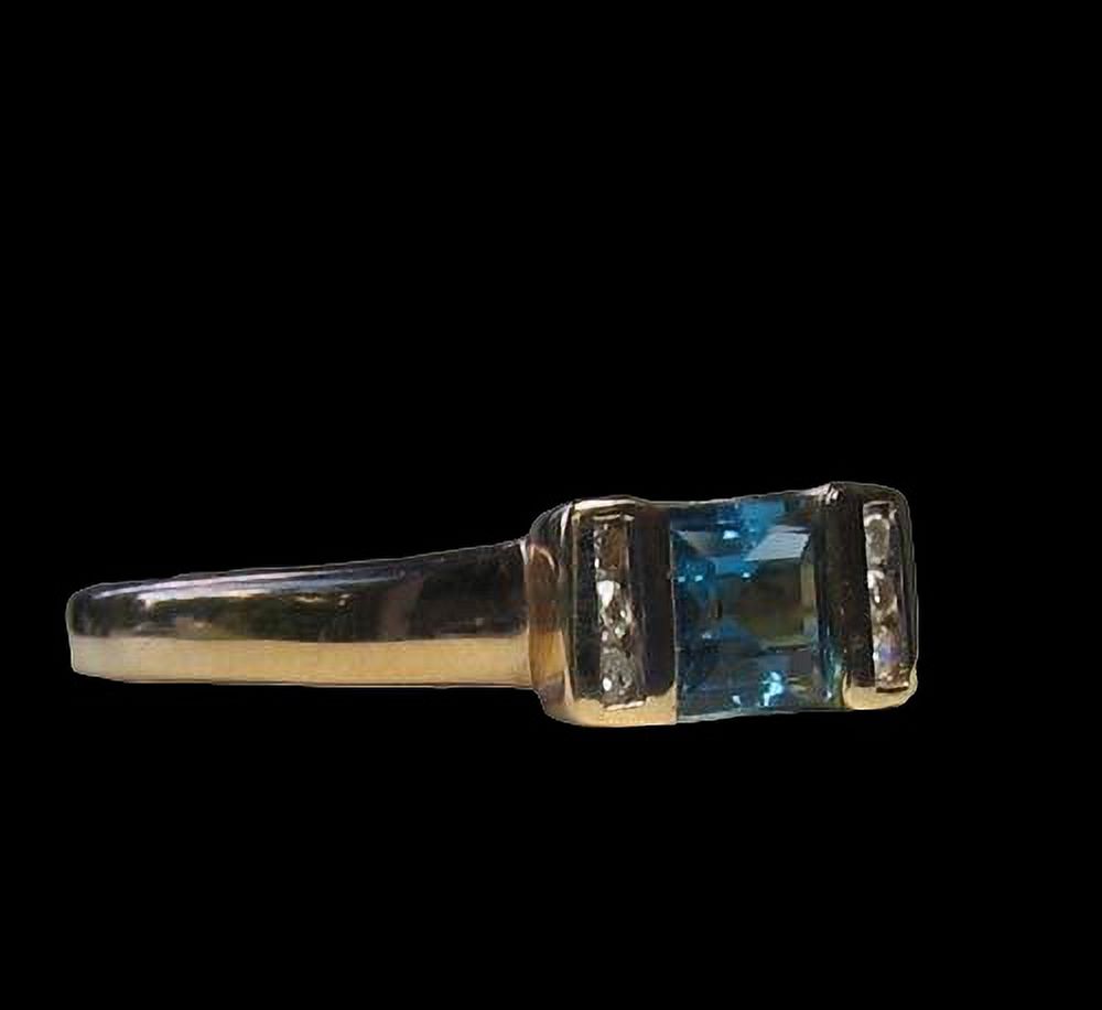 Blue topaz and Diamonds Solid 14K Yellow Gold Ring | Size 7 | - image 2 of 8