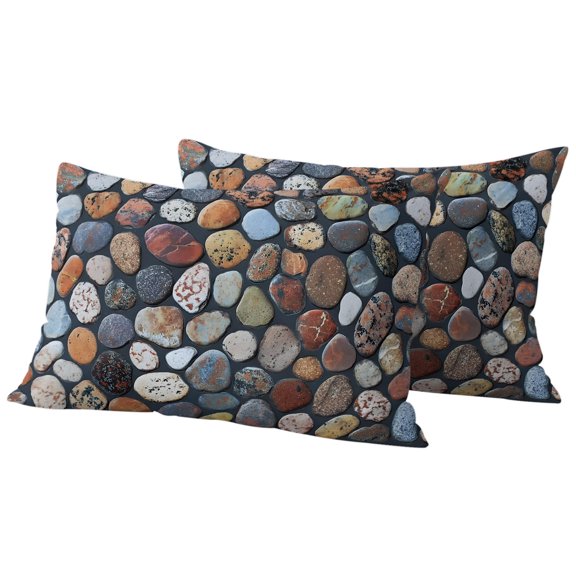 Natural Stones Outdoor Waterproof Pillow Covers, Retro Farmhouse Colorful Chic Wall Decorative Rectangle Throw Pillowcase Sofa Cushion Sham for Patio/Couch/Chair, 20"x12" 2 Pack