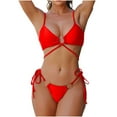 thumbnail image 3 of lcziwo Lighten Sales of The Day Women's Cheeky Two Piece Swimsuits O-Ring Strappy Triangle Bikini Sets Summer Backless Bathing Suits Beach Swimwear Vacation Outfits Red XL, 3 of 4