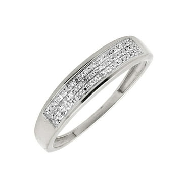 10K White Gold 5MM Wide Three Row Diamonds Wedding Band Ring 0.20ct.