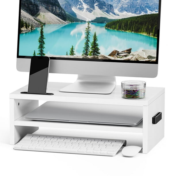 Soporte de monitor Marbrasse de 2 niveles para computadora portátil e impresora