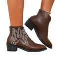 thumbnail image 3 of EKVAHL Orthopedic Western Ankle Booties for Women, Faux Leather Butterfly Embroidery Arch Support Pull On Cowgirl Boots, Country Outdoor Daily Walking Boots Brown, 3 of 5