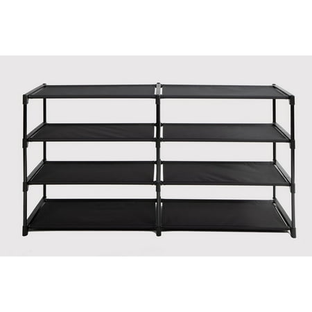 Mainstays 4-Tier Shoe Rack Storage Organizer, Rich Black, 24 Pairs, Iron Poles & Plastic Connectors