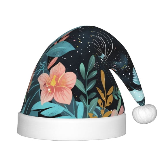 Rateoe Black Panther Floral Illustration Santa Hat Confortable Christmas Hat for Christmas Party Favors Fit for Kids