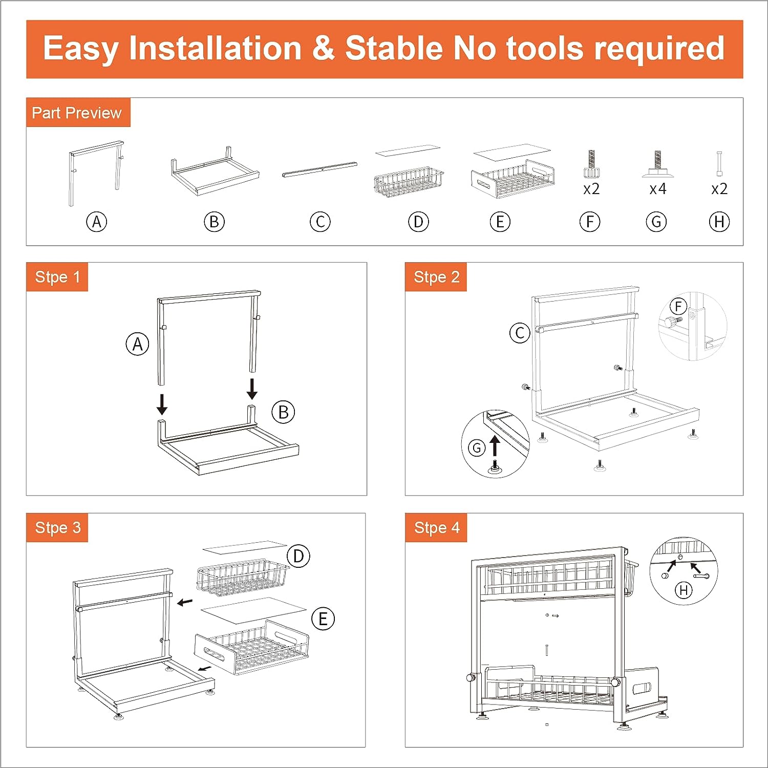 2 Pack Under Sink Organizers, Adjustable L Shape Pull Out Cabinet Storage for Kitchen Bathroom