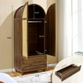 thumbnail image 7 of PHOYAL Modern 31.49" Arch Armoire Wardrobe with 2 Rattan Doors, Freestanding Closet Cabinet with 2 Drawers and Hanging Rail for Bedroom, Walnut, 7 of 7