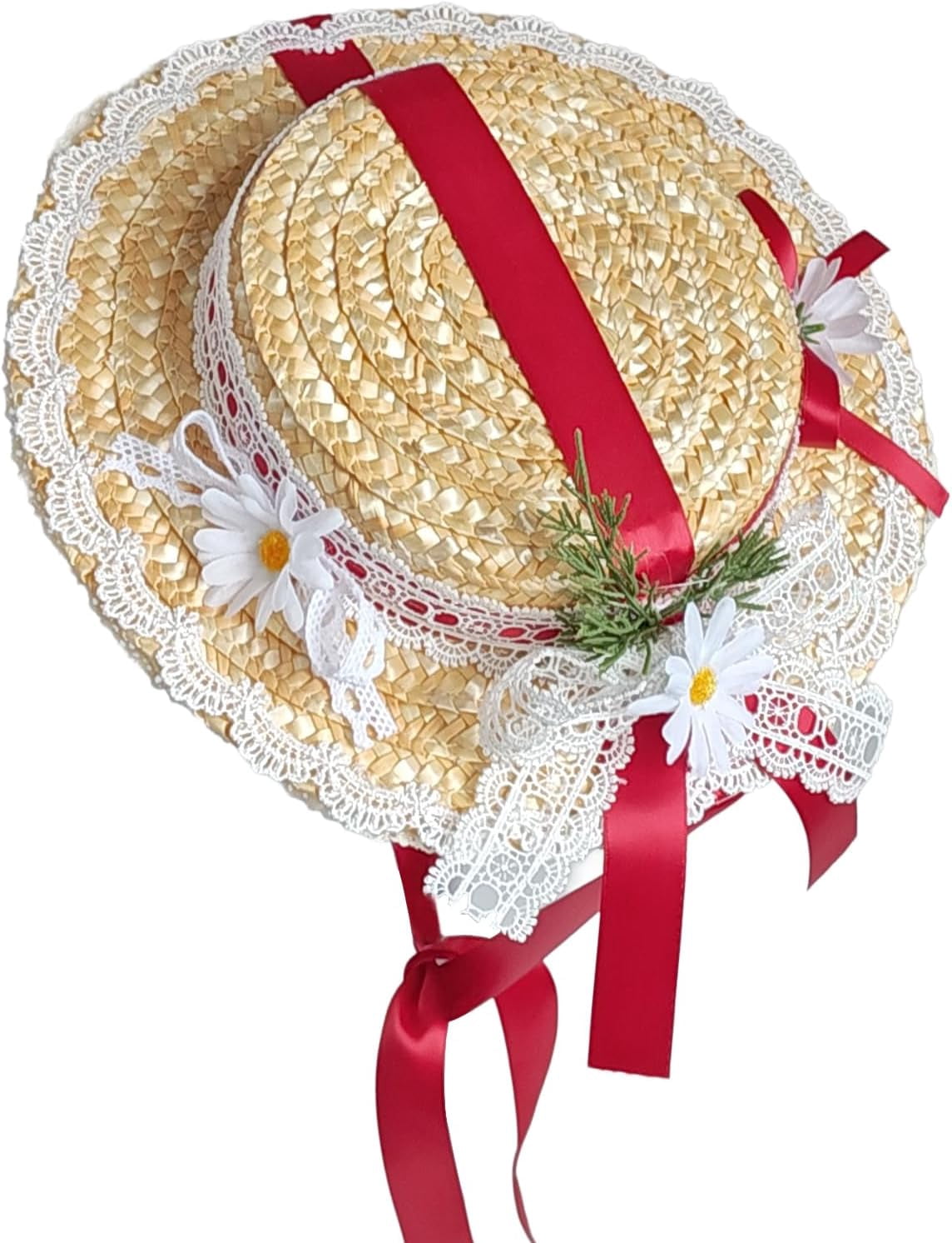 Kukuzhu Girls Women Victorian Tea Party Sun Hat, Lolita Lace Ribbons Straw Flat Hat Wide Brim Flower Bonnet Cap