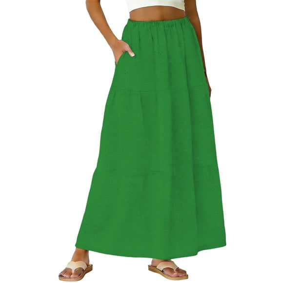 Tauxra Jupe Longue Plissée pour Femmes, Jupe Taille Haute en Ligne avec Shorts Intégrés, Jupe Maxi Fluide Multi-Couches Ajourée Patchwork