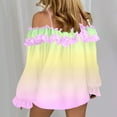 thumbnail image 4 of TKLPEHG Womens Dressy Tops Gradient Ruffle Off Shoulder Tops Casual Lantern Long Sleeve Trendy Blouses (Yellow,L), 4 of 7