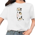 thumbnail image 1 of Camiseta blanca informal con cuello redondo y manga corta con estampado de gato bonito para mujer Pompotops hkajfhjk459238, 1 of 5