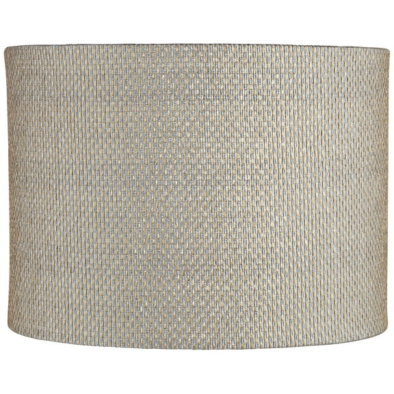 Springcrest Gray and Gold Plastic Weave Medium Drum Lamp Shade 15" Top x 15" Bottom x 11" High (Spider) Replacement with Harp and Finial