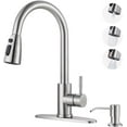 thumbnail image 1 of TRAHOO-Kitchen Faucet with Soap Dispenser, Stainless Steel Kitchen Sink Faucet, Pull Down Kitchen Faucet Brushed Nickel Utility Sink Faucet Single Handle High Arc Kitchen Tap for Sink, RV, Laundry, B, 1 of 4