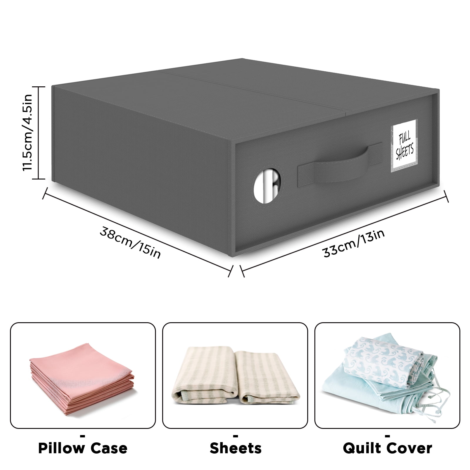4 Pack Bed Sheet Organizers and Storage,Foldable Closet Organizer with Window and Label,Bedding Folder Storage Box Container for Blanket, Duvet Cover Set, Bed Sheet Set,Full or Twin Size,Black