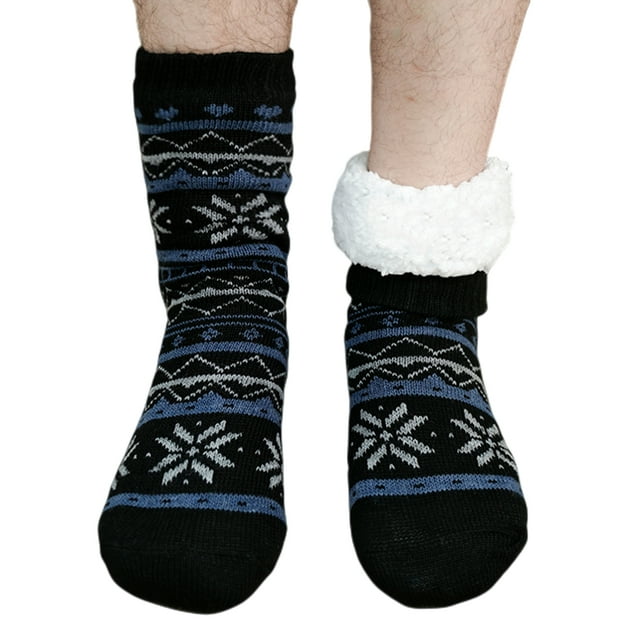 Men's Slipper Socks with Grips Non Slip Soft Fuzzy Cozy Fleece Lined Cable Knit Socks for Cold