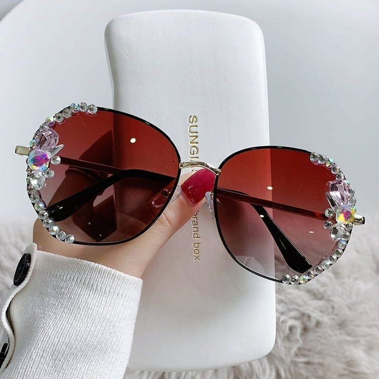 YCNYCHCHY New Large Frame Polarized Diamond Studded Sunglasses For Women  With UV Protection Small Round Face Fashionable Korean Internet Celebrity