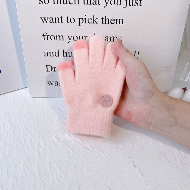 Guantes para niños, finos, para bebés, niños y niñas, de invierno, para niñas, de cinco dedos, cálidos, con cara sonriente, para estudiantes de primaria, de invierno