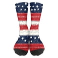 thumbnail image 2 of 4th of July 250th Anniversary Patriotic Socks for Women, Independence Day USA Flag Theme Crew Socks, Red White Blue Color Blocked Striped Middle Socks for Adult (1 Pair, 1776-2026), 2 of 6