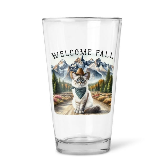 Welcome Fall Western Cowboy Ragdoll Enjoys Majestic Autumn 16oz Pint Beer Glass Mug Cat Lover Kitten Owner Gifts Idea Beer Glasses Cup - 01007