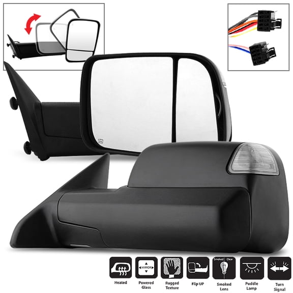 AKKON - For 09-12 Dodge Ram Pickup Amber Extendable Towing Power Heated Function Side Mirrors Left   Right Pair