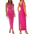 thumbnail image 2 of Faithtur Robe Longue Moulante pour Femmes, Patchwork, Sans Manches, Robe Camisole, Été, Dos Nu, Fente, Robe de Soirée, 2 of 7