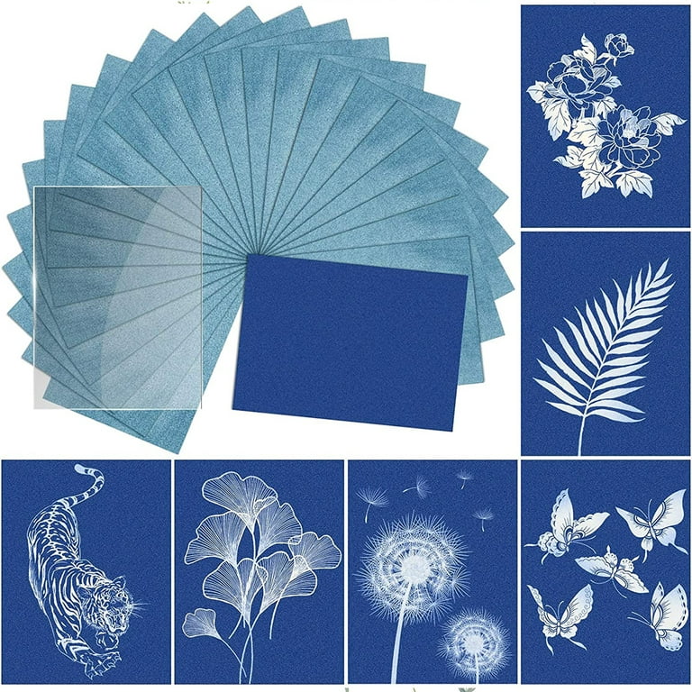 Retrok 24pcs/40pcs Sun Print Paper Kit with Acrylic Panel 5.8x8.3 A5 Sun  Printing Art Paper Sensitivity Nature Printing Paper Solar Activated