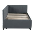 thumbnail image 6 of Upholstered Extendable Daybed With Trundle, Twin Size Sofa Bed With Soft Headback, Half Enclosed Bed Frame, No Needed Spring Box, Gray, 6 of 7