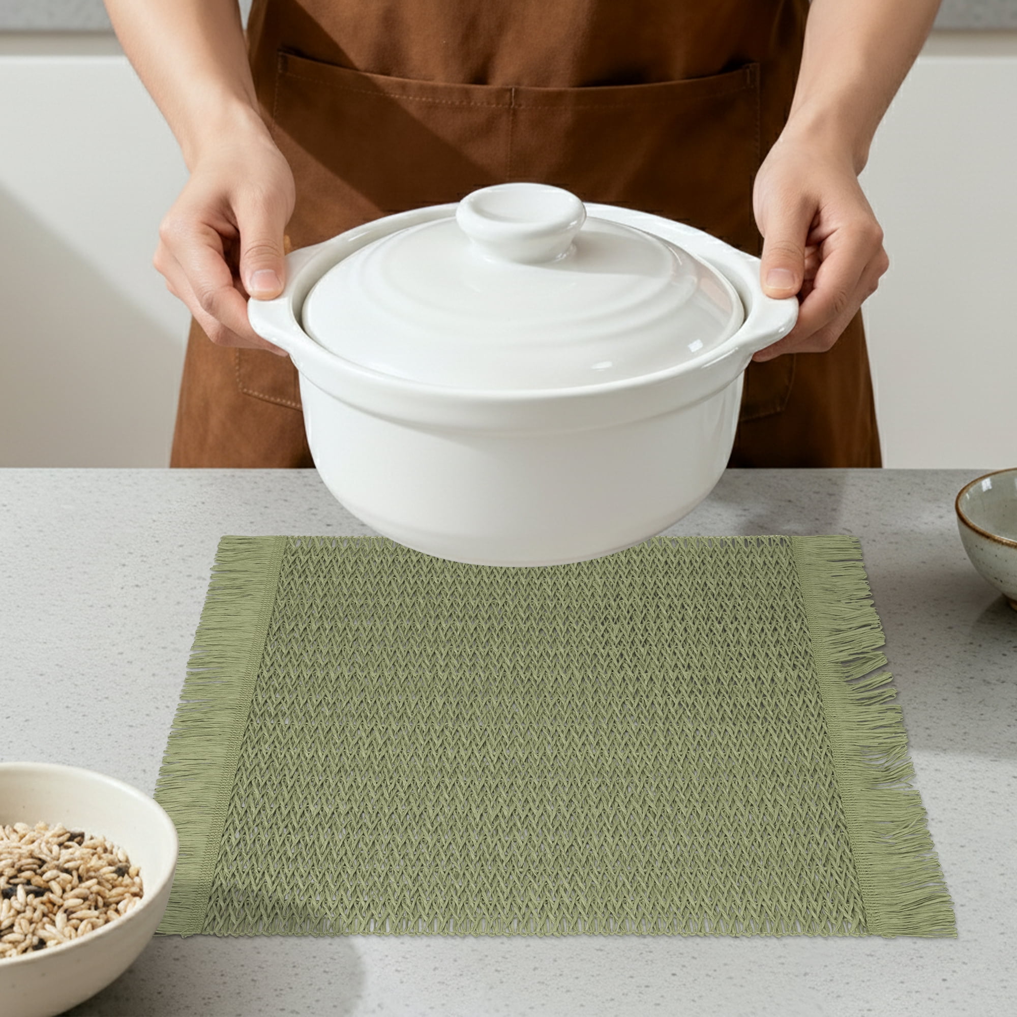 Unique Bargains Farmhouse Placemats Set of 6 Woven Table Mats for Indoor Dining Green
