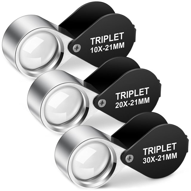Juego de 3 Lupas para Joyeros, 10X, 20X y 30X, Lupa de Bolsillo para Joyería, Lupa para Joyeros