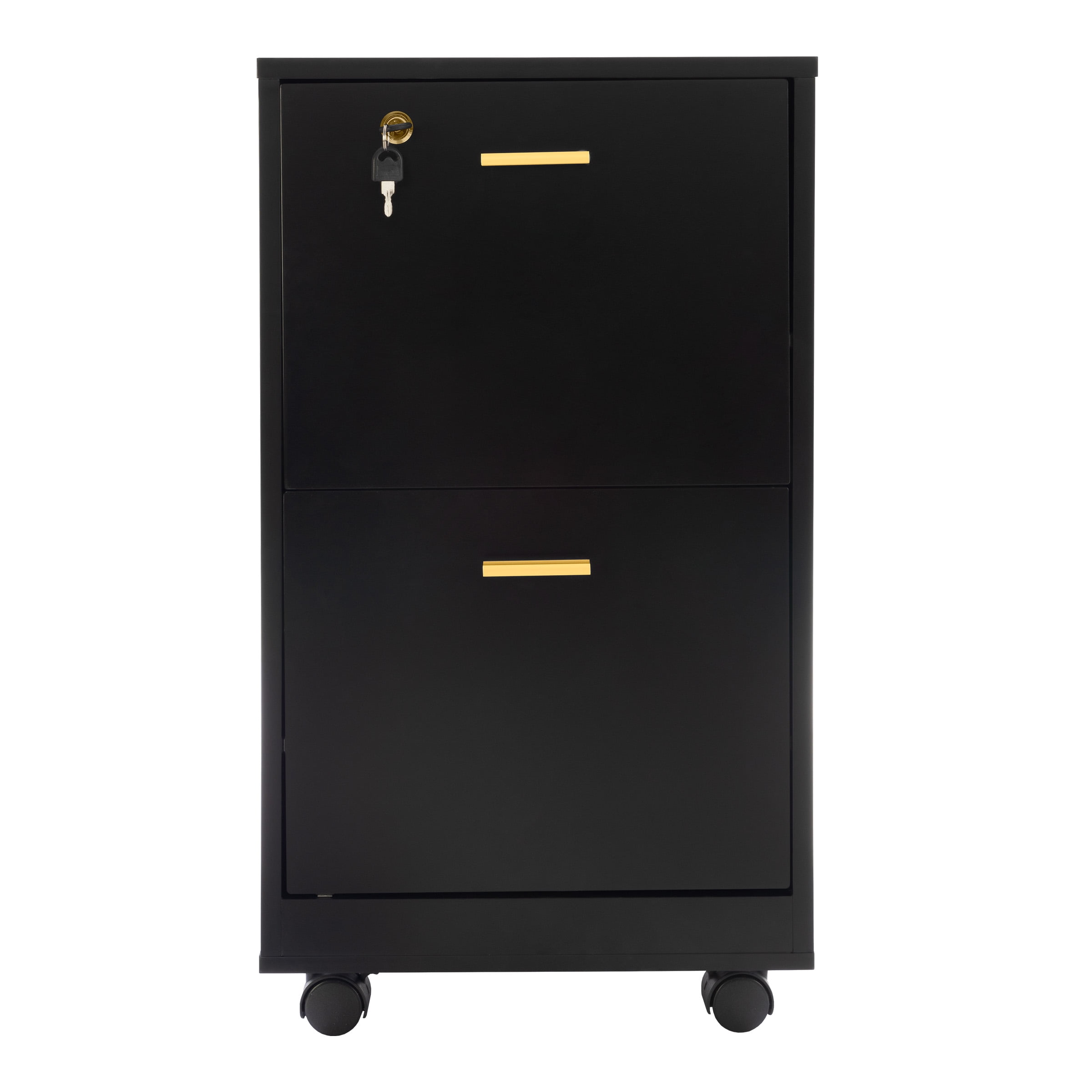 Lavish Home 2 Drawer File Cabinet - Rolling Filing Cabinet with Lock, Black