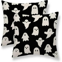 Happy Halloween Pillow Covers 18x18 Set of 2, Halloween White Ghost Decorative Throw Pillow Covers Holiday Farmhouse Outdoor Black Pillowcase for Couch Sofa Home Decor