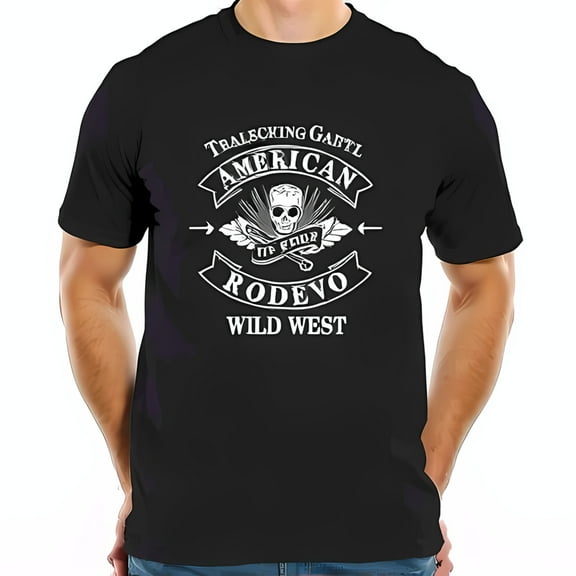 American Rodeo Wild West Cotton Short Sleeve T-Shirt with Bold Graphic & Crossed Lariats Design