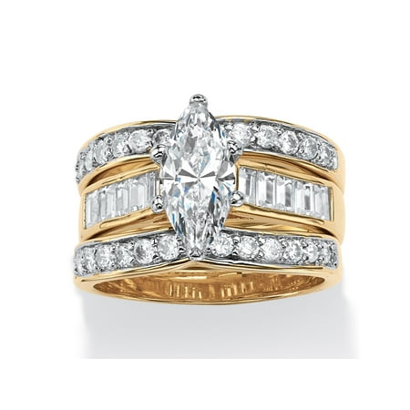 Gold Marquise Watch - 3.86 TCW Marquise-Cut Cubic Zirconia 3-Piece Bridal Set 14k Gold-Plated